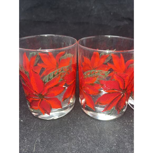 4 Culver Poinsettia Double Old Fashioned Glasses - Picture 2 of 6